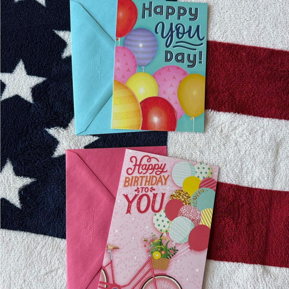 Hallmark Birthday Card Set with Balloons and Bicycle - Set of 2
